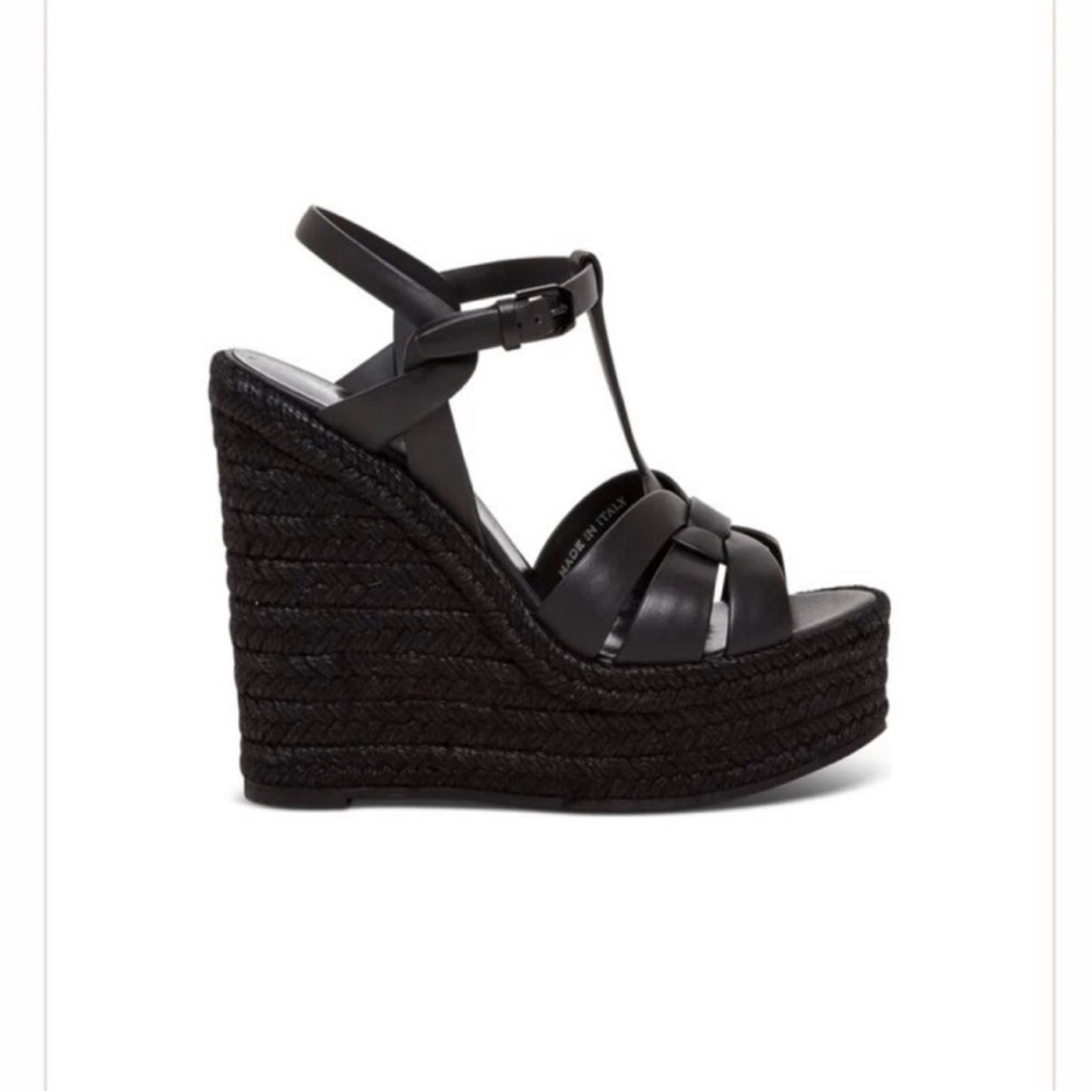 Yves Saint Laurent Black Wedge Sandals